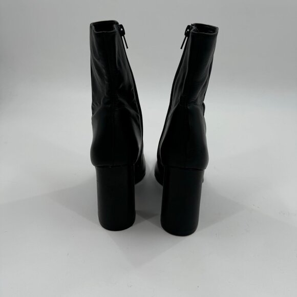 Steve Madden Lourde Black Leather square toe Block Heel Ankle Boots Size 8 - Picture 6 of 9